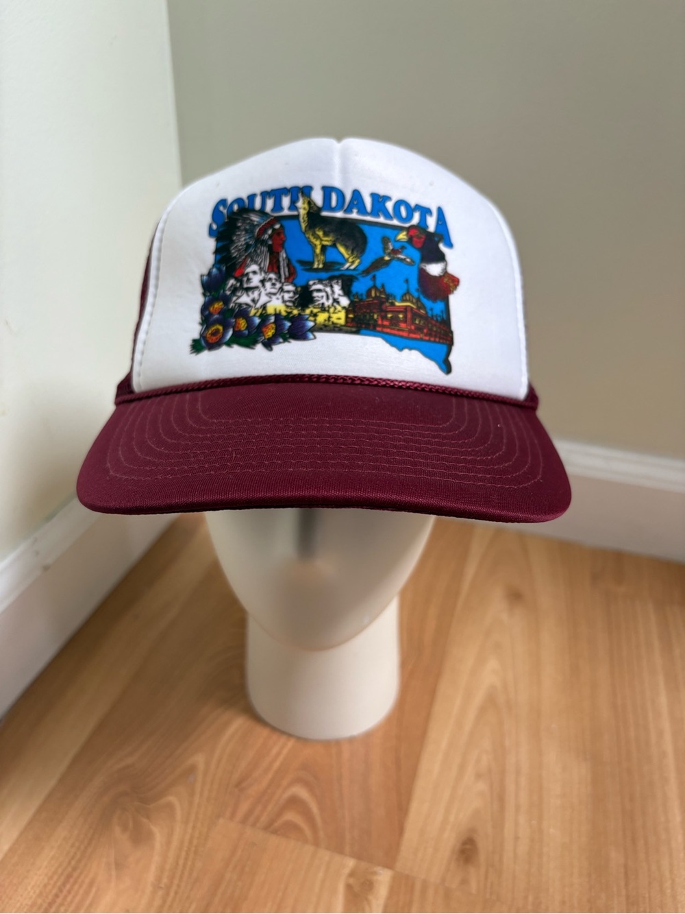 Vintage NISSIN South Dakota Graphic Trucker Hat - Maroon and White